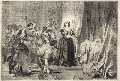Fronde - Das Volk verlangt, den König zu sehen: Paris, Palais Royal, 9. Februar 1651 - Fronde: In der Nacht des 9. Februar 1651 zeigt Anne von Österreich (1601-1666) Ludwig XIV., bekannt als der Sonnenkönig (König Soleil oder Ludwig der Große) im Palais Ro von French School