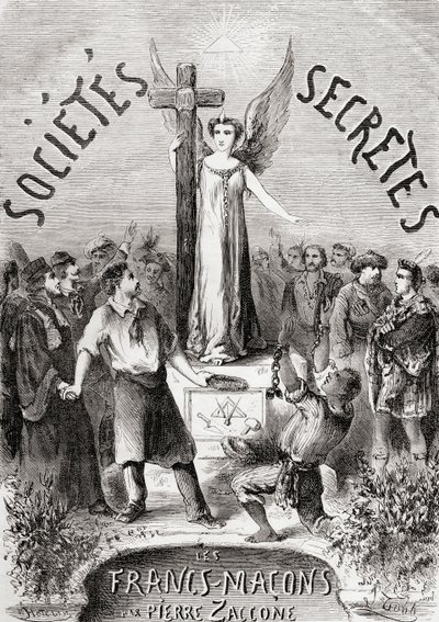Frontispiz aus Societes Secretes, les Francs Macons, veröffentlicht um 1867 von French School