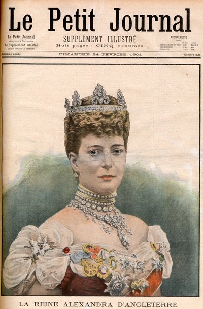 Titelseite der französischen Zeitung - Königin Alexandra von England (1844-1925), Ehefrau von König Edward VII - „Le Petit Journal“ vom 24. Februar von French School