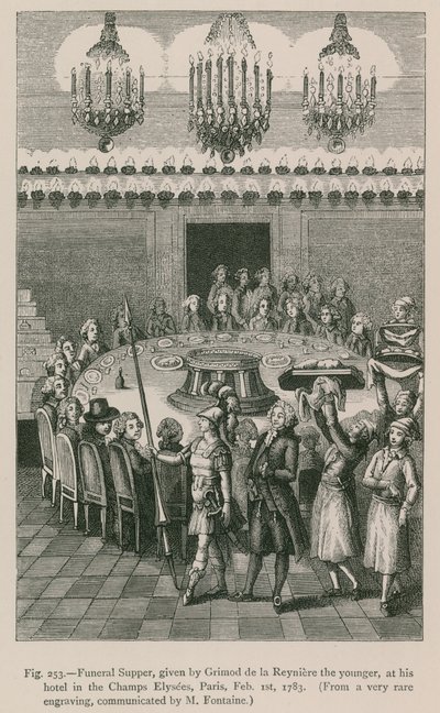 Begräbnismahl, gegeben von Grimod de la Reyniere dem Jüngeren, in seinem Hotel in den Champs Elysees, Paris, 1. Februar 1783 von French School