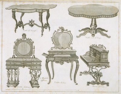 Möbeldesigns von Lefevre-Chauveaux, aus Album Dessins de Meubles von French School