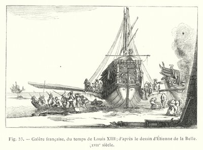 Französische Galeere, zur Zeit von Ludwig XIII.; nach der Zeichnung von Etienne de la Belle, XVII. Jahrhundert (Stich) von French School