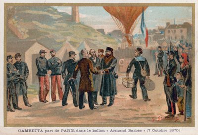 Gambetta verlässt Paris im Heißluftballon Armand-Barbes von French School