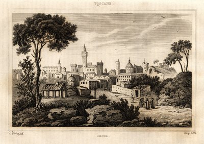 Gesamtansicht von Siena in der Toskana, Gravur von C. Deveze in „Italien pittoresk“, Amable Coste Herausgeber von French School