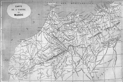 Geografische Karte des Reiches Marokko im Jahr 859. Gravur in „Le Monde Illustré“ Nr. 129 vom 1. Oktober 1859. von French School