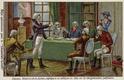 Georges Danton, Justizminister, erklärt seinen Kollegen seine Ideen zur Justizreorganisation, 1792 von French School