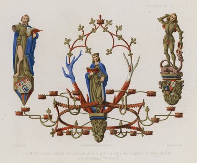 Vergoldeter und bemalter Holzleuchter im großen Empfangsraum des Rathauses von Lüneburg von French School