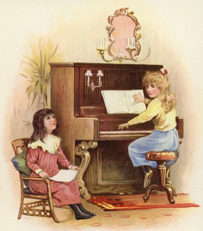 Mädchen am und beim Klavier von French School