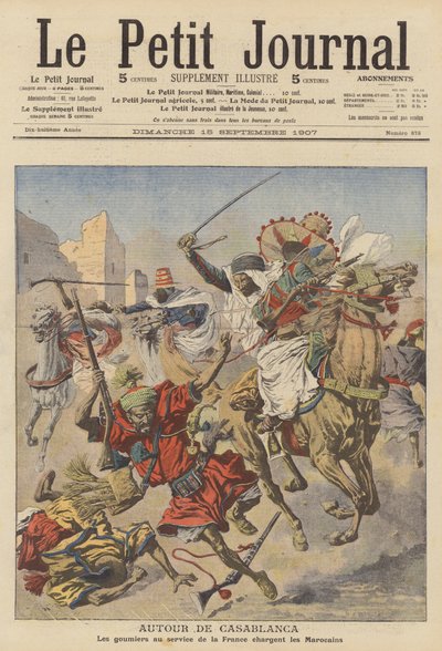 Goumiers greifen Marokkaner in der Nähe von Casablanca an von French School