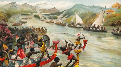 Großer Kampf an einem Fluss in Afrika von French School