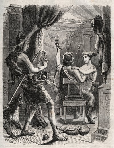 Griechische Mythologie: „Dieser Schrei kam von Paris“. Paris überrascht Helene mit Peritanus. Gravur von 1871 in „Histoire Des Cocuses Celebres“ von Henry de Kock von French School