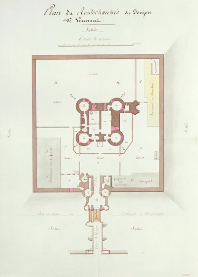 Grundriss des Erdgeschosses des Donjons in Vincennes von French School