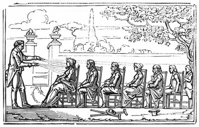 Gruppenmagnettherapie, Illustration aus Thérapeutique Magnétique von Baron du Potet, 1863 von French School