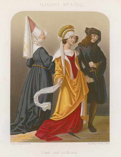 Gruppe von Menschen in Mode des 15. Jahrhunderts von French School