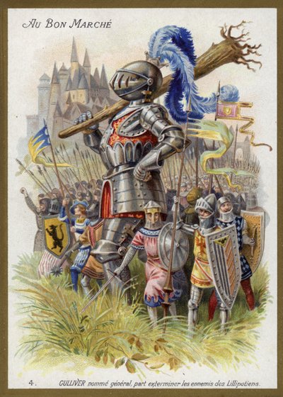 Gulliver, zum General ernannt, zieht aus, um die Feinde der Lilliputaner zu vernichten von French School