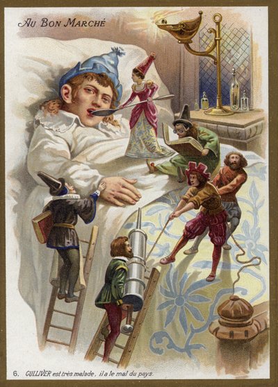 Gulliver ist sehr krank. Er leidet an Heimweh (Chromolithografie) von French School