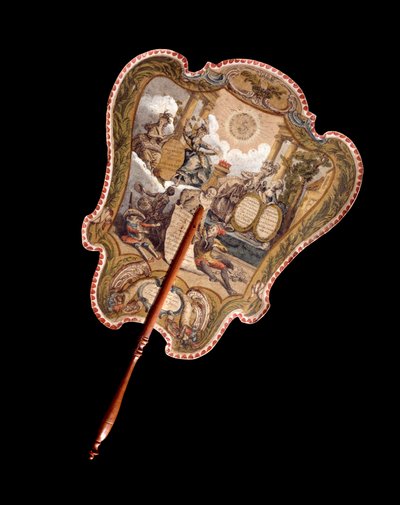 Handschirm. Farbgravur auf Karton, die das Gesicht vor der Hitze des Feuers schützte. Frankreich 18. Jahrhundert. Paris, Musée Carnavalet von French School