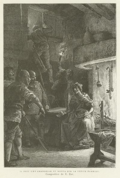 Er nahm eine Kerze und stieg die kleine Leiter hinauf von French School