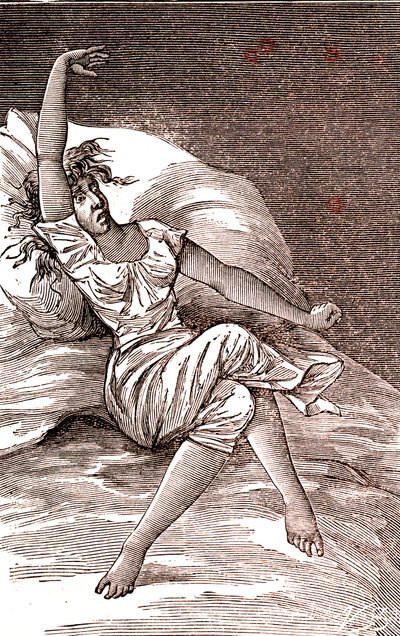Kopfschmerzen, Melancholie und Hysterie, Angst. 1887 (Gravur) von French School