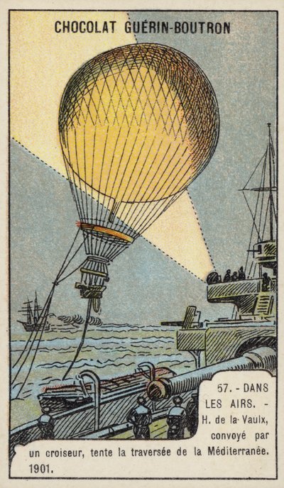 Henri de la Vaulx versucht eine Ballonfahrt über das Mittelmeer, eskortiert von einem Kreuzer von French School
