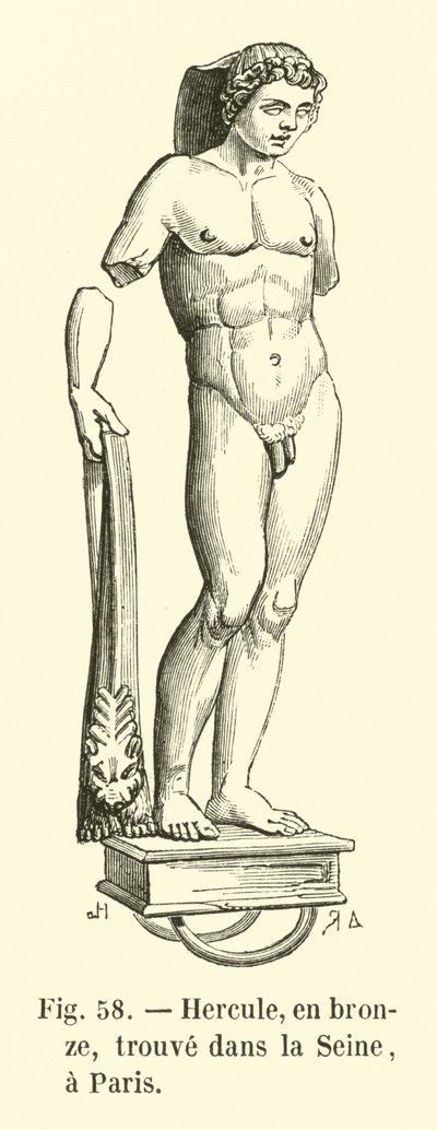 Herkules, in Bronze, gefunden in der Seine, Paris (Gravur) von French School
