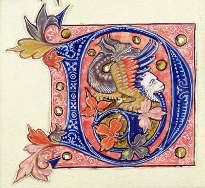 Historisierte Initiale D, die einen Fisch mit einem menschlichen Kopf zeigt von French School