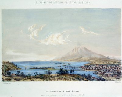 Geschichte der französischen Kolonien: Gesamtansicht von Pointe-à-Pitre in Guadeloupe (Antillen) vor dem Erdbeben vom 8. Februar 1843 von French School