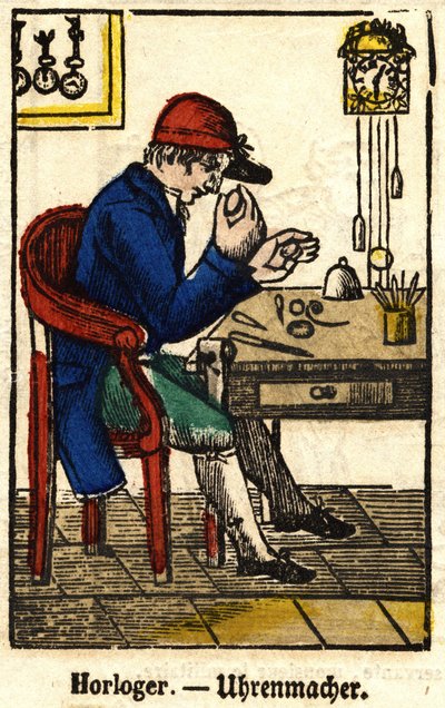 Uhrmacher; Serie über Handwerksbilder von Epinal aus dem 19. Jahrhundert von French School