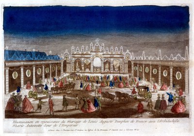 Beleuchtung zur Feier der Hochzeit von Louis Auguste, Dauphin von Frankreich (Louis XVI), mit Erzherzogin Marie Antoinette, Schwester des Kaisers - Gravur von French School