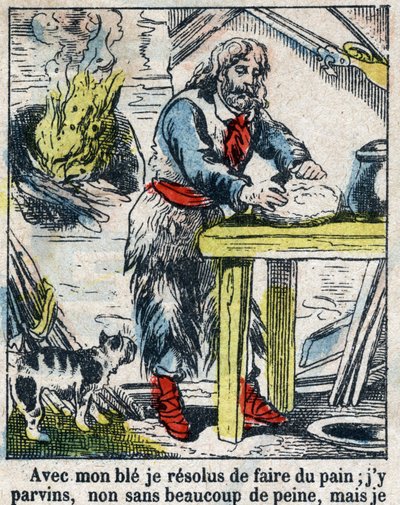 Illustration für das Buch von Daniel Defoe „Robinson Crusoe“. Epinal-Bild aus dem späten 19. Jahrhundert von French School