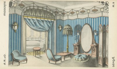Illustration aus dem Innenarchitektur-Produktkatalog von A R & Cie, Frankreich von French School