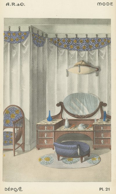 Illustration aus dem Innenarchitektur-Produktkatalog von A R & Cie, Frankreich von French School