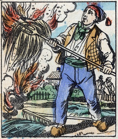 Illustration des Märchens „Die Gabel des Teufels“ Holzschnitt von Imagery Pellerin - Epinal, späte 19. Jahrhundert. von French School