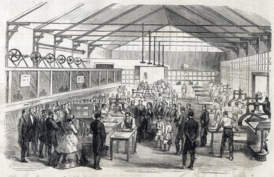 Kaiserin Eugénie und der kaiserliche Prinz besuchen die Banque de France, 23. Juni 1866 - Banknotendruck - Gravur in Le MONDE Illustré vom 07.07.1866 von French School