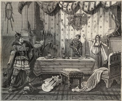 Im Jahr 978 betrat Lothar, König der Franken, den Palast von Otto II. des Heiligen Römischen Reiches und seiner Frau Theophano in Aachen, aber die kaiserliche Familie konnte ihn gefangen nehmen. Illustration in... von French School