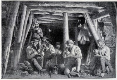 In der Mine: der „Leichter“, Mittagessen der Bergleute, Ende des 19. Jahrhunderts von French School