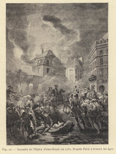 Brand der Oper, Palais-Royal, im Jahr 1781 von French School