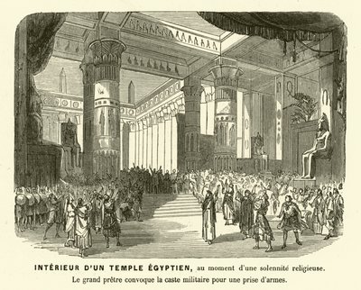 Innenraum eines altägyptischen Tempels während eines Gottesdienstes (Gravur) von French School