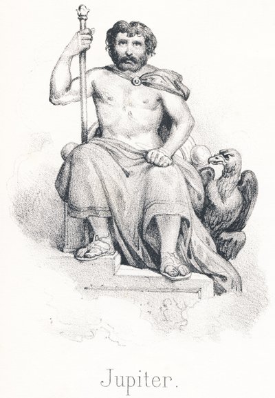 J Jupiter: Sohn von Saturn und Rhea, Bruder von Titan, er wurde von der Ziege Amalthea ernährt von French School
