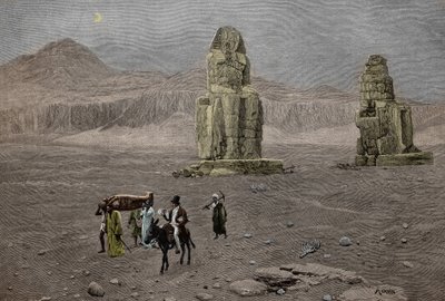 Jean Francois Champollion bei den Kolossen von Memnon, Ägypten (Gravur) von French School