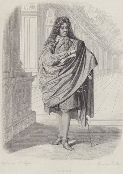 Jean Racine, französischer Dramatiker, in der Spiegelgalerie von Versailles von French School