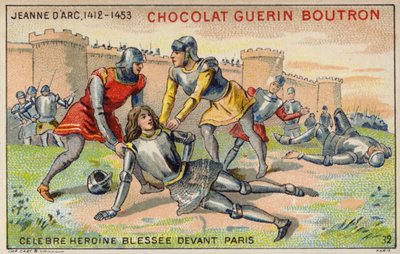 Johanna von Orleans verwundet vor den Mauern von Paris (Chromolithografie) von French School