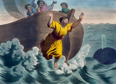 Jona wird ins Meer geworfen, Illustration aus einem Katechismus L