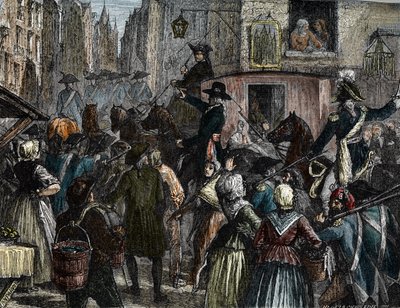 König Ludwig XVI. und seine Familie werden zum Tempel gebracht (Farbstich) von French School