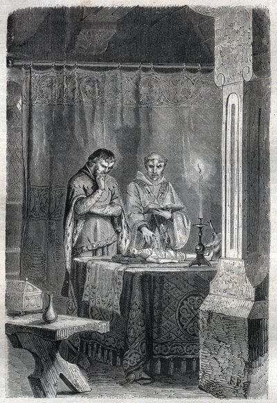 König von Frankreich Karl V. der Weise (1338 - 1380) konsultierte die Wahrsager. Gravur in „Geschichte der Päpste (...) Verbrechen der Königin, Könige und Kaiser durch die Jahrhunderte“ von Maurice Lachatre von French School