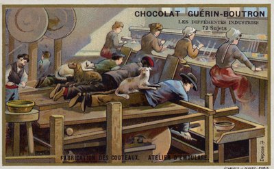 Messerherstellung. Schleifwerkstatt von French School