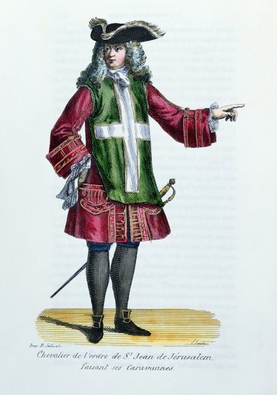 Ritter des Ordens von St. Johann von Jerusalem, Illustration aus Geschichte und Kostüme der Mönchsorden von Pater Helyot, 1842 von French School