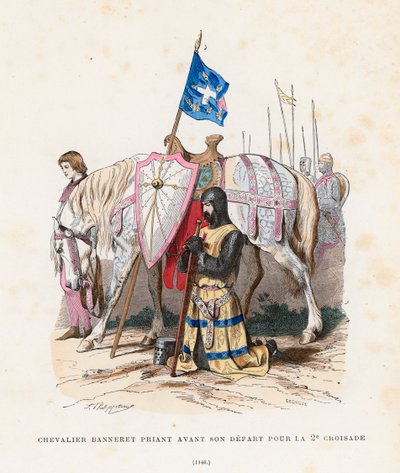 Ritter betet vor dem Aufbruch zum Zweiten Kreuzzug, 1146 von French School