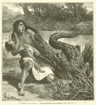 Die Indianerin und der Kaiman (Stich) von French School