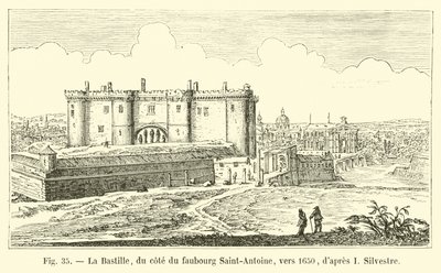 Die Bastille, von der Seite des Faubourg Saint-Antoine, um 1650, nach I. Silvestre von French School